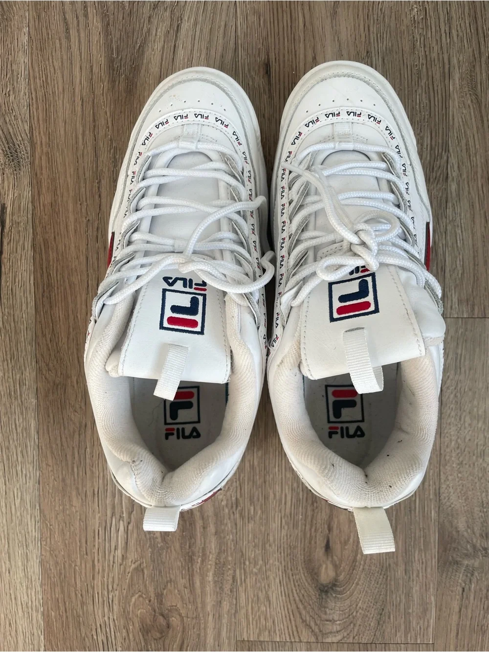 Women Size 10 Fila Disruptor II Premium Repeat Platform Shoes White Navy Red